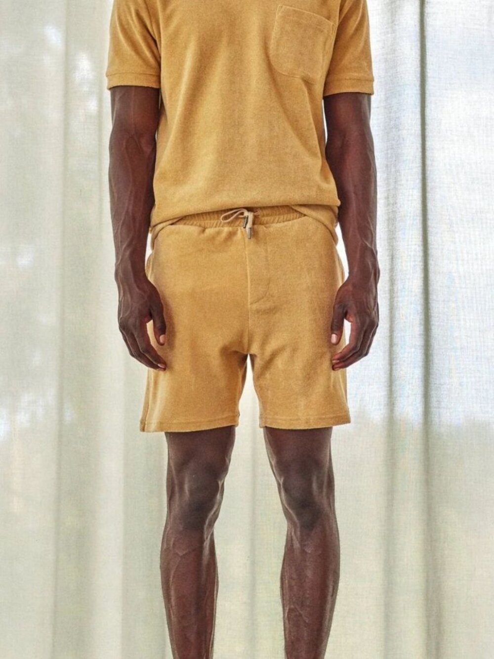 NEW The Resort Co Mens L Caramel Terry Cloth Shorts With Drawstring Waist